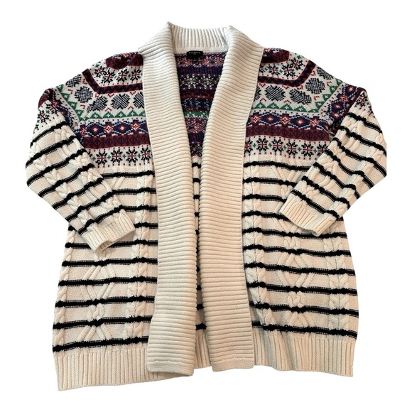 Talbots Cabincore Plus FairIsle Shawl Cardigan Sweater Nordic Stripe Knit Size X - Picture 3 of 16